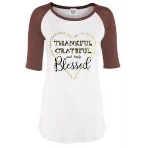 Thankful Grateful and Truly Blessed Coco Brown Half Sleeve Baseball T-Shirt Top